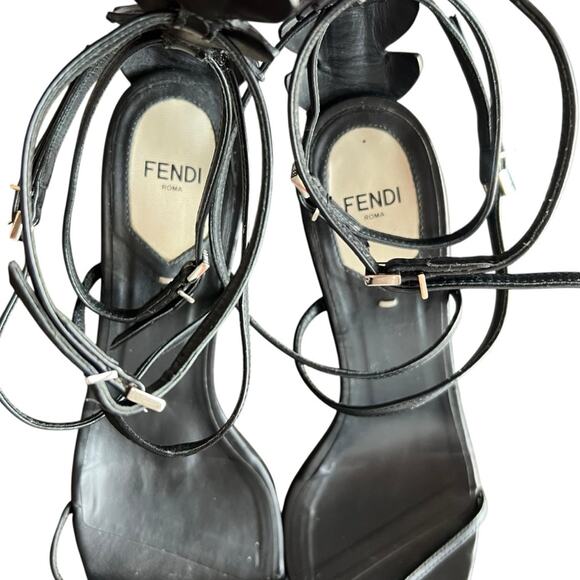 Fendi Women’s Ava Black Leather Crocodile Strappy Sandals Stiletto Heels Size 39 - Picture 4 of 15